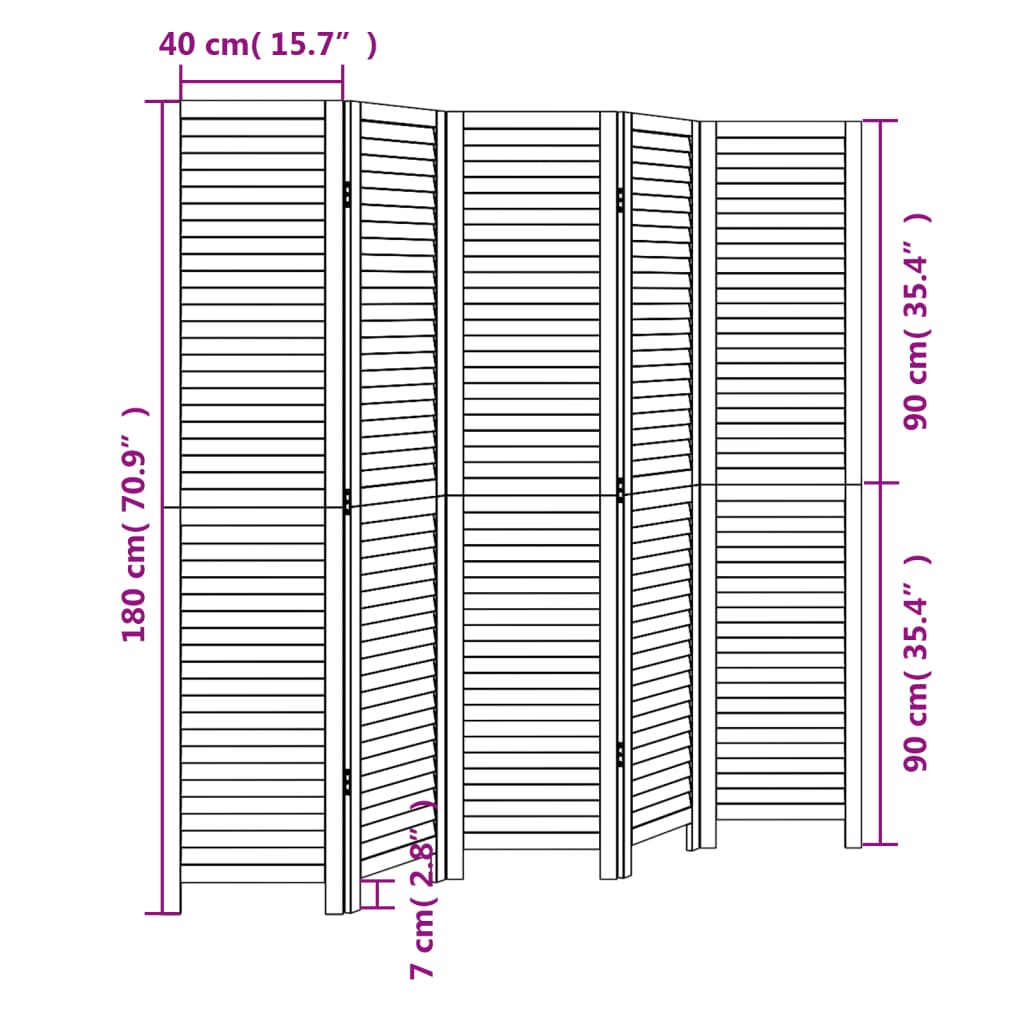 vidaXL Room Divider 5 Panels Black Solid Wood Paulownia