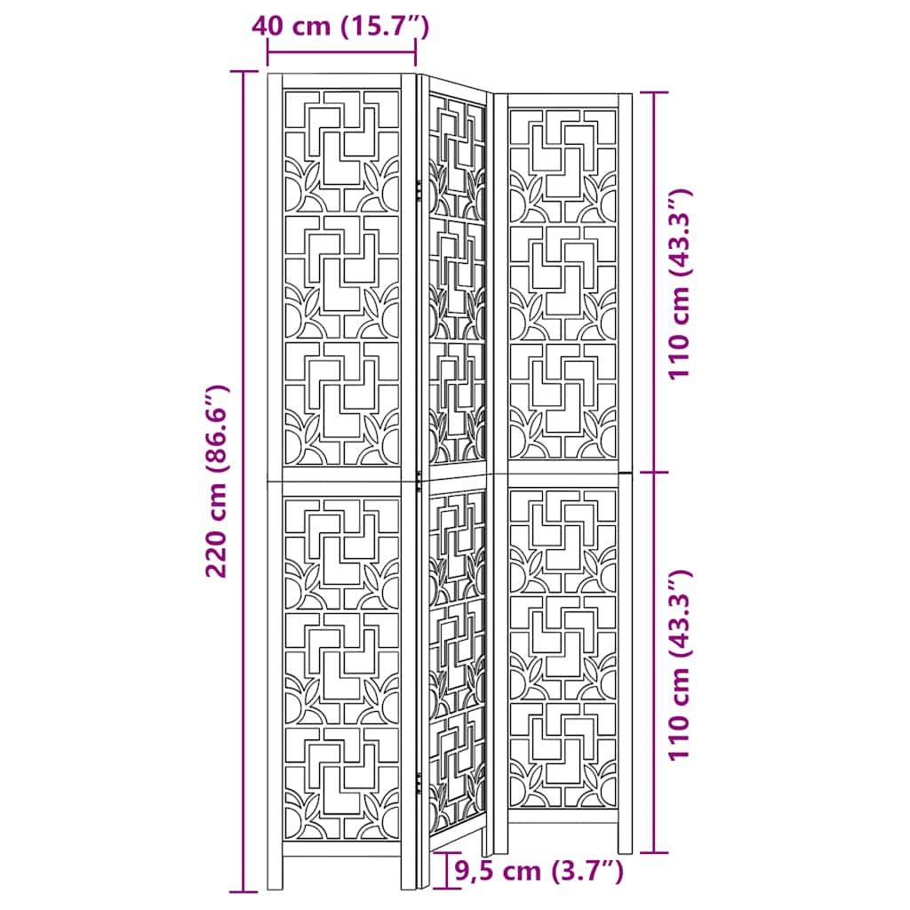 vidaXL Room Divider 3 Panels Brown Solid Wood Paulownia