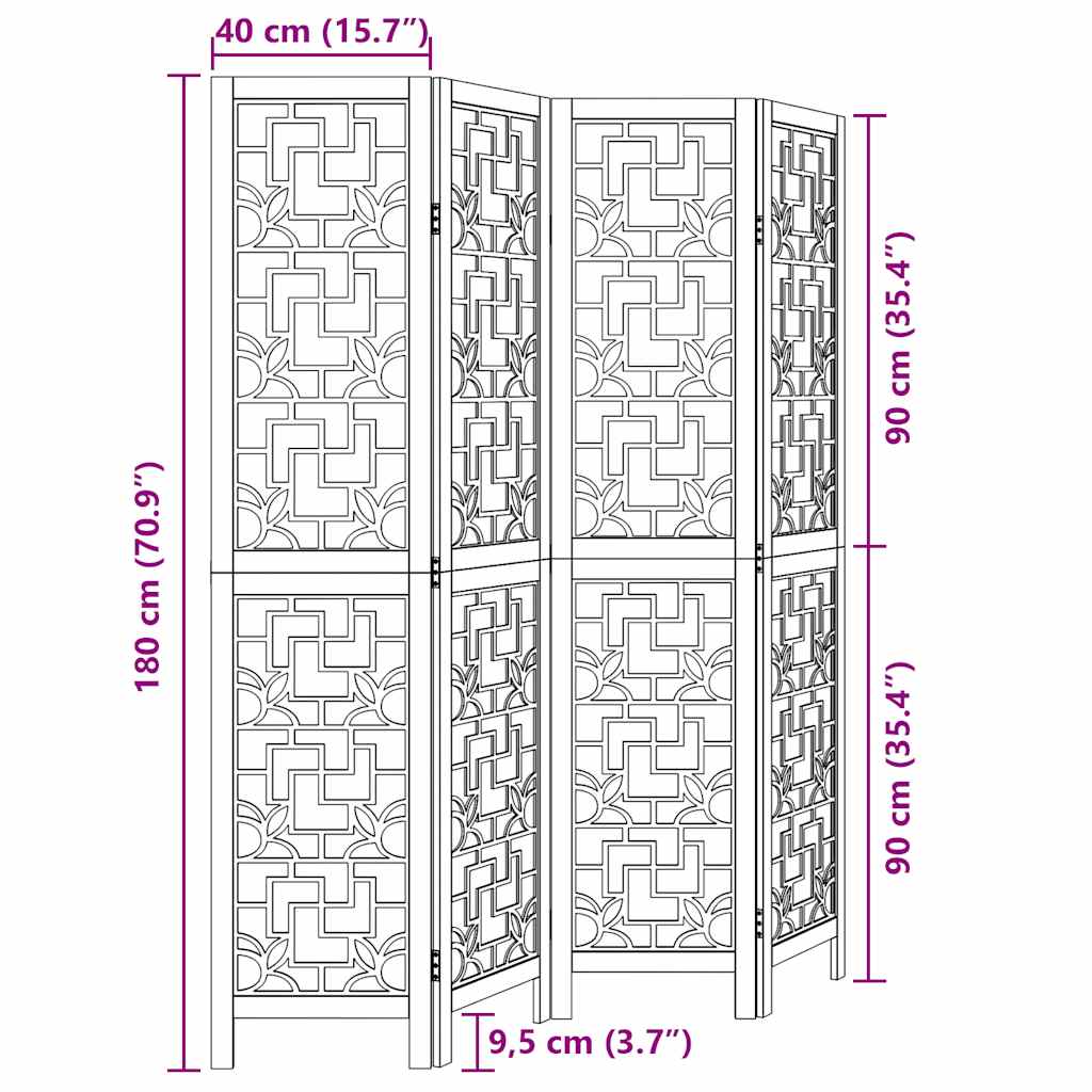 vidaXL Room Divider 4 Panels Brown Solid Wood Paulownia