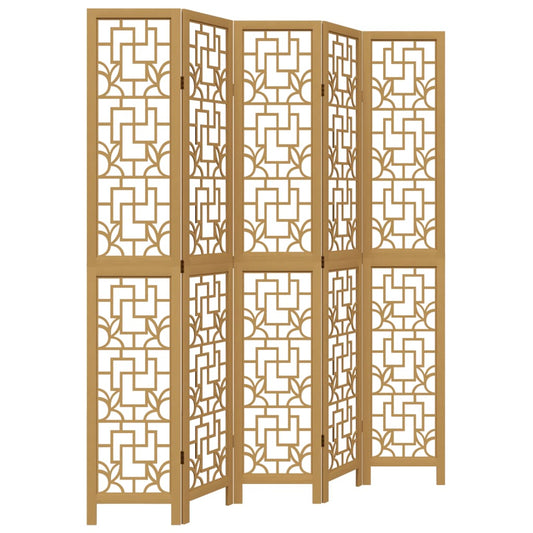 vidaXL Room Divider 5 Panels Brown Solid Wood Paulownia