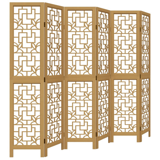 vidaXL Room Divider 6 Panels Brown Solid Wood Paulownia
