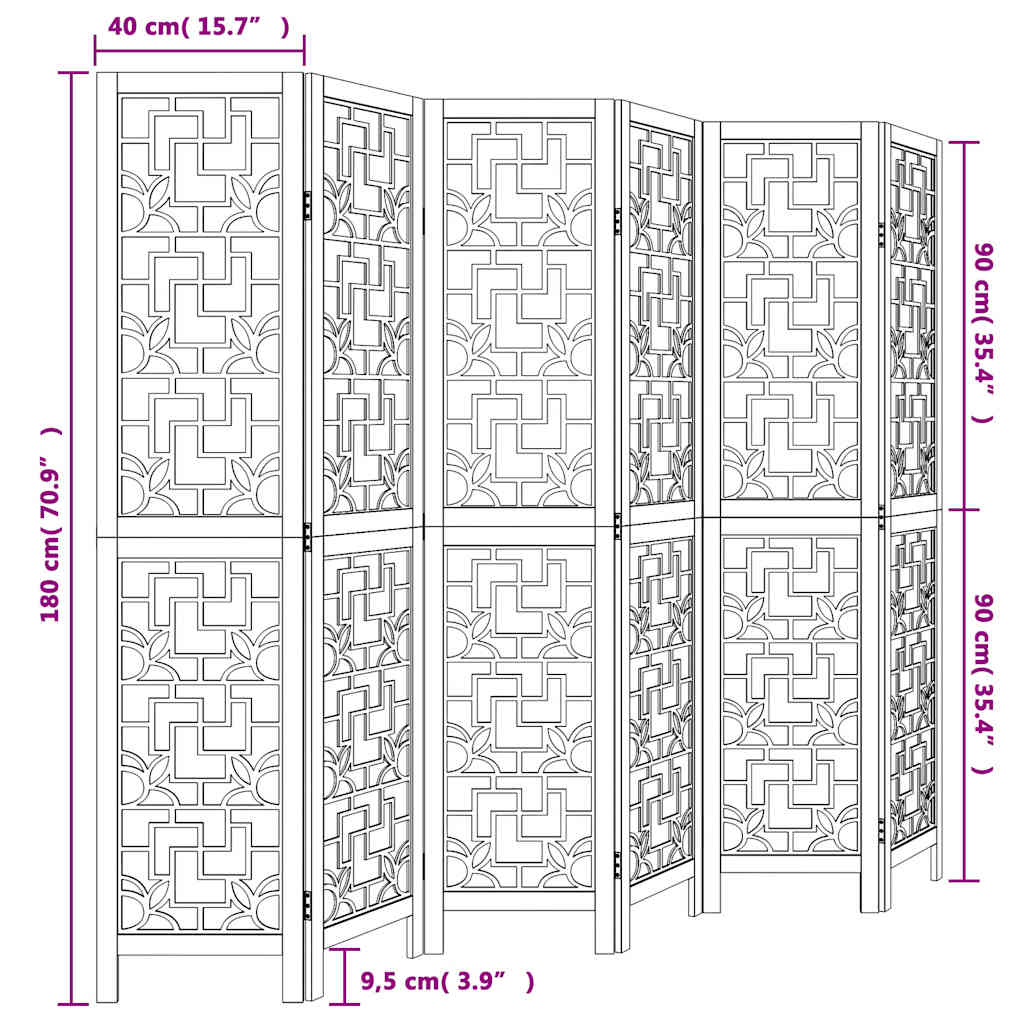 vidaXL Room Divider 6 Panels Brown Solid Wood Paulownia