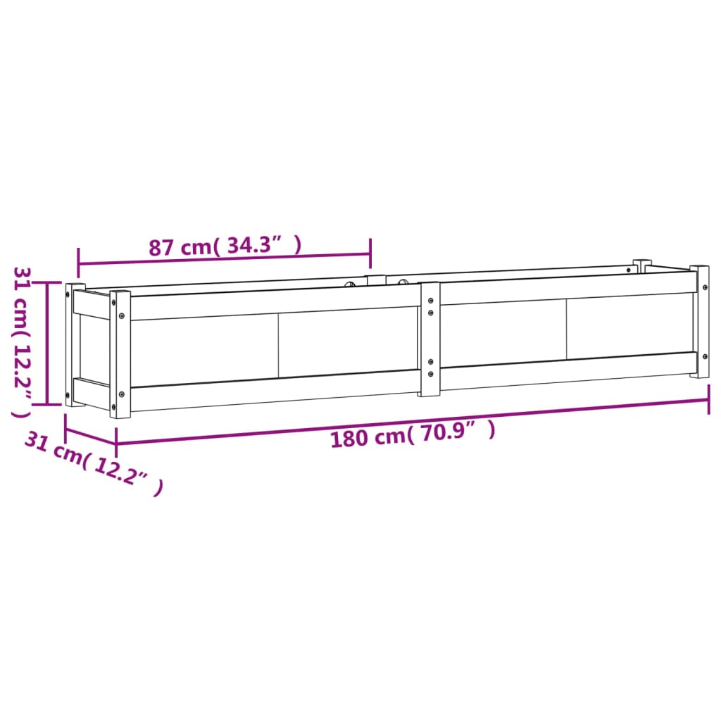 vidaXL Garden Planter Wax Brown 180x31x31 cm Solid Wood Pine