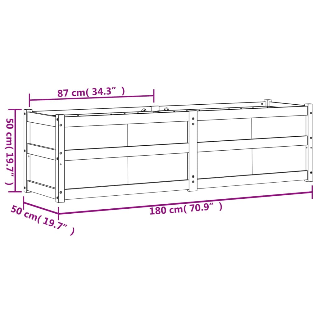 vidaXL Garden Planter White 180x50x50 cm Solid Wood Pine