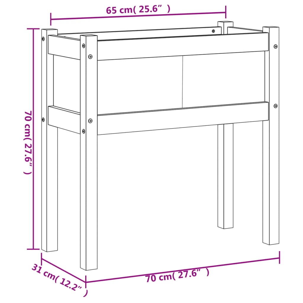 vidaXL Garden Planter with Legs Wax Brown 70x31x70 cm Solid Wood Pine