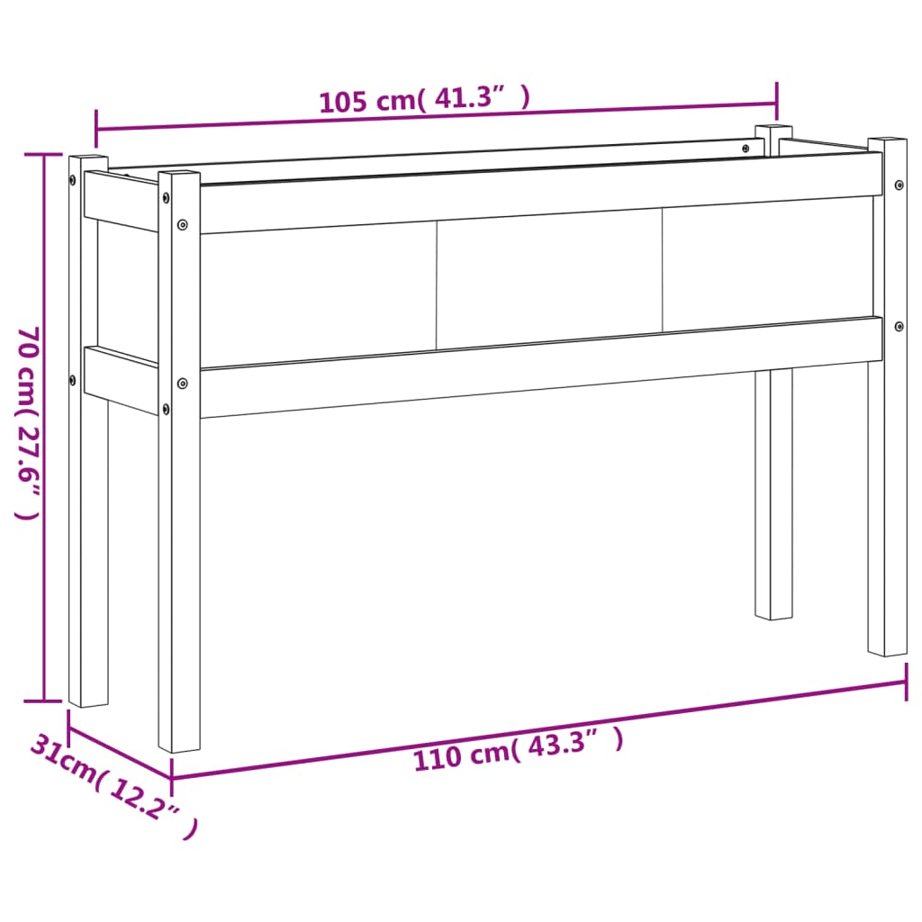 vidaXL Garden Planter with Legs 110x31x70 cm Solid Wood Pine