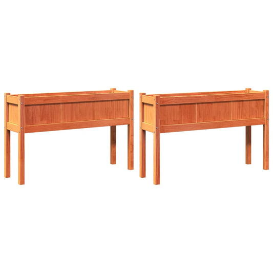 vidaXL Garden Planters 2 pcs with Legs Wax Brown Solid Wood Pine