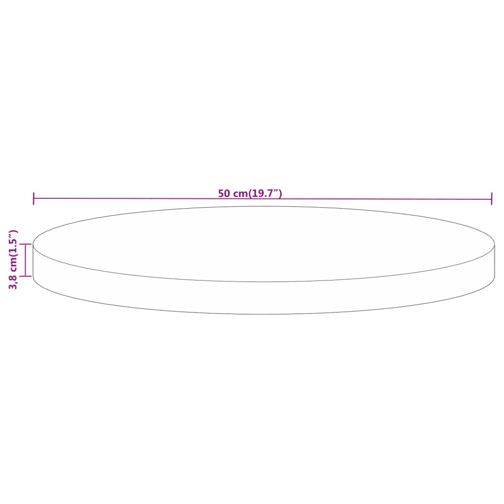 vidaXL Table Top Ø 50x3.8 cm Round Solid Wood Rough Mango