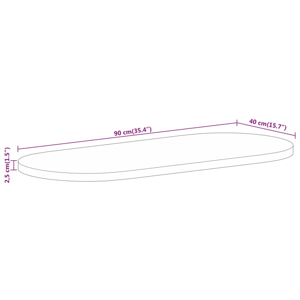 vidaXL Table Top 90x40x2,5 cm Oval Solid Wood Rough Mango