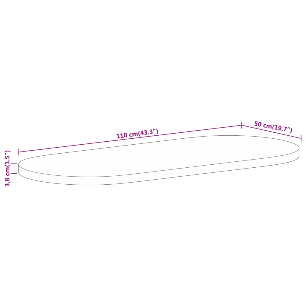 vidaXL Table Top 110x50x3.8 cm Oval Solid Wood Mango