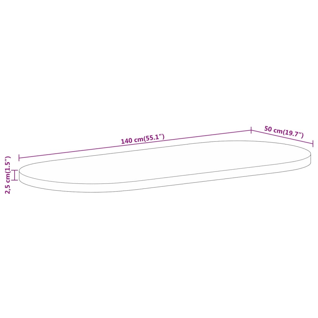 vidaXL Table Top 140x50x2,5 cm Oval Solid Wood Mango