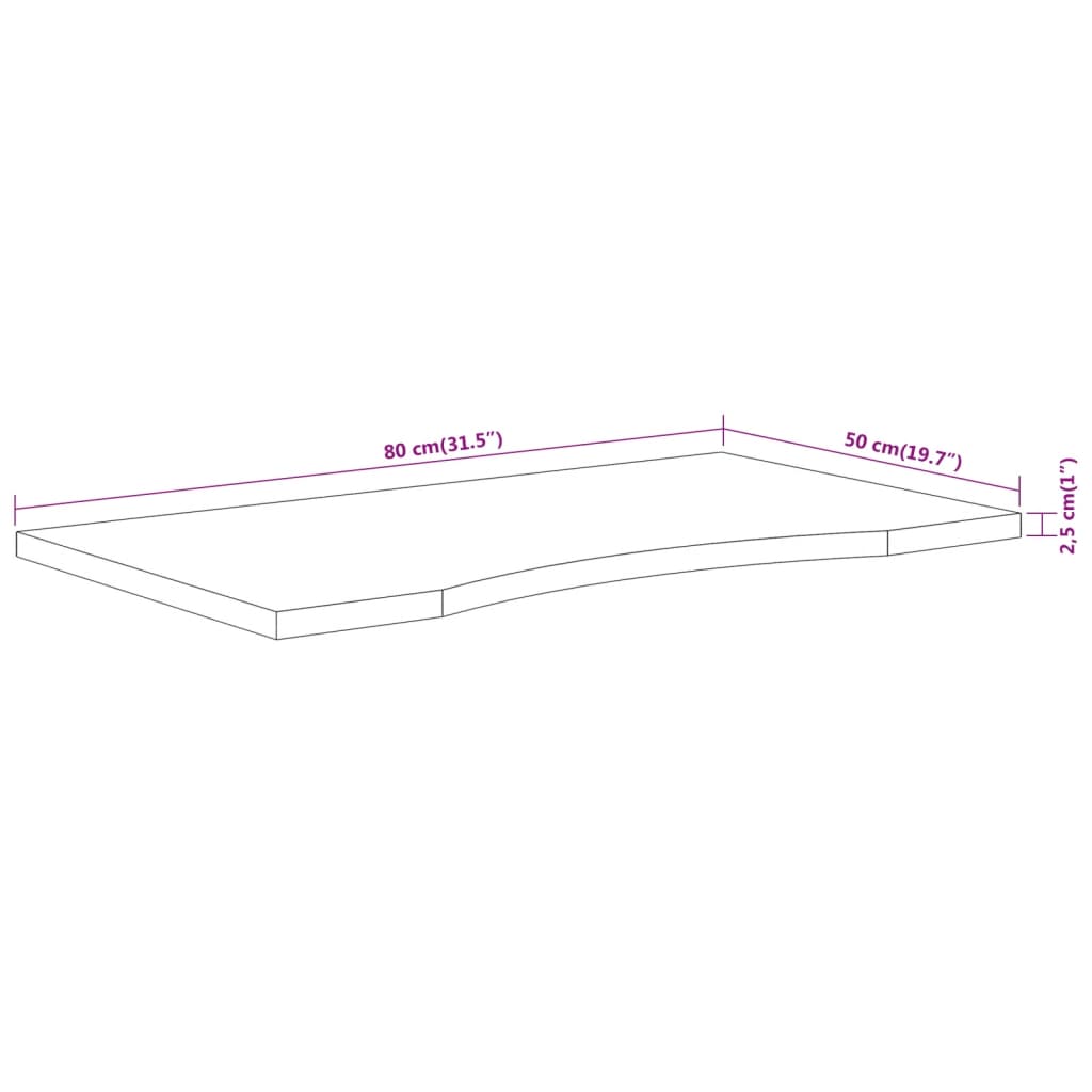 vidaXL Desk Top 80x50x2,5 cm Rectangular Solid Wood Acacia