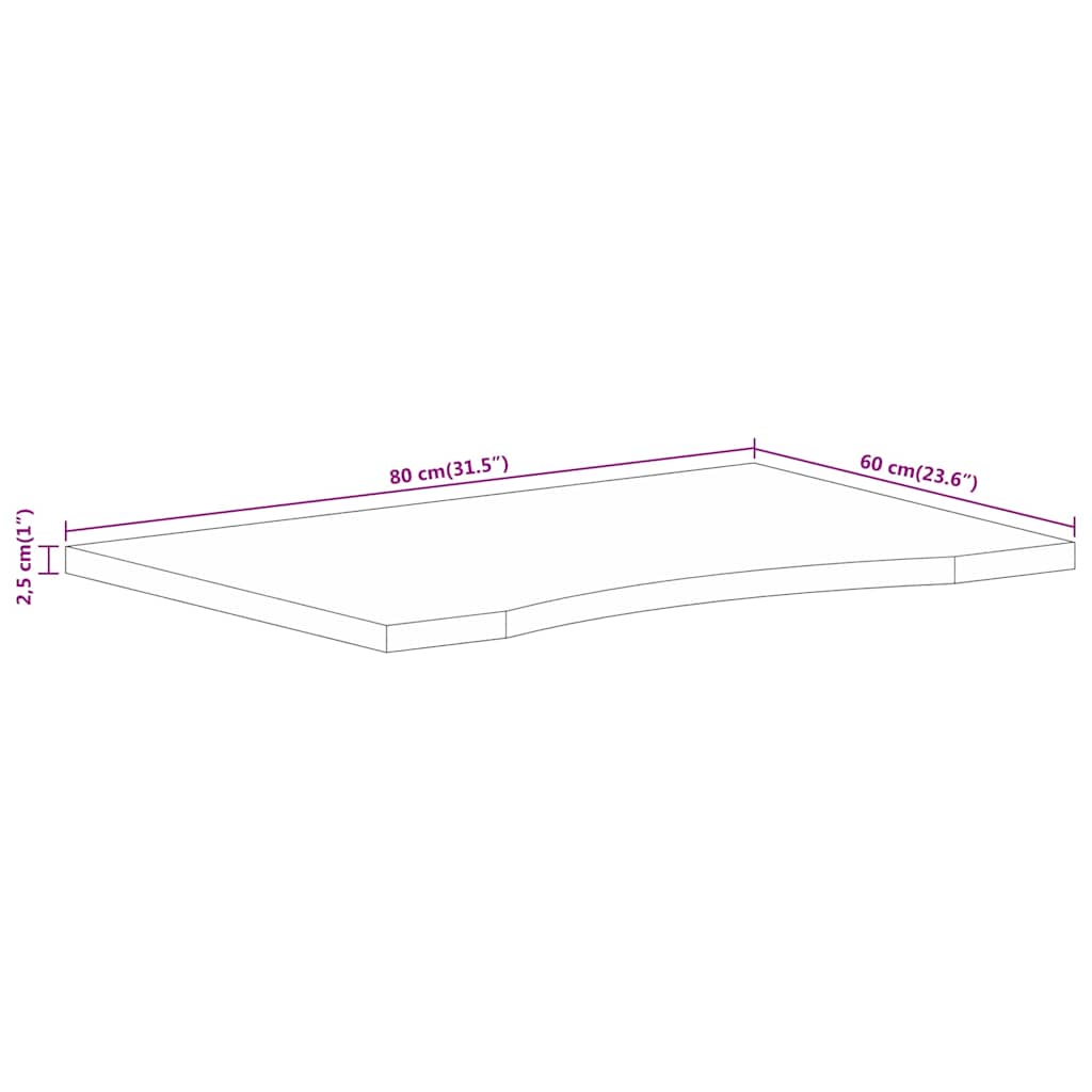 vidaXL Desk Top with Curve 80x60x2,5 cm Solid Wood Rough Mango