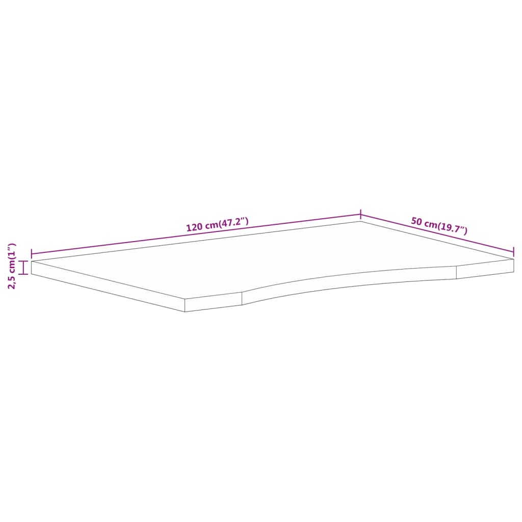 vidaXL Desk Top with Curve 120x50x2,5 cm Solid Wood Rough Mango
