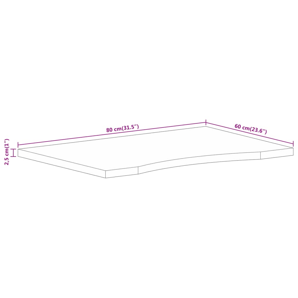 vidaXL Desk Top with Curve 80x60x2,5 cm Solid Wood Rough Mango
