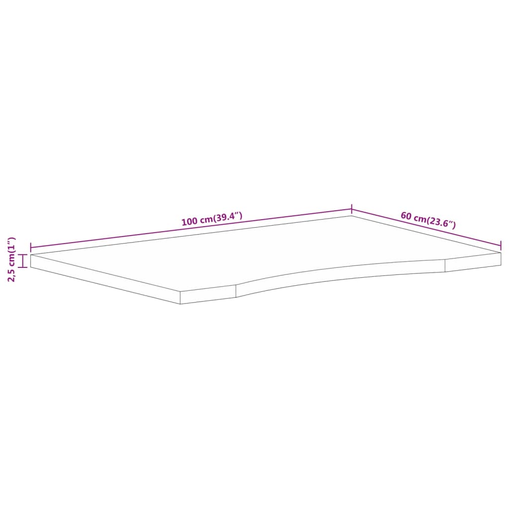 vidaXL Desk Top with Curve 100x60x2,5 cm Solid Wood Rough Mango
