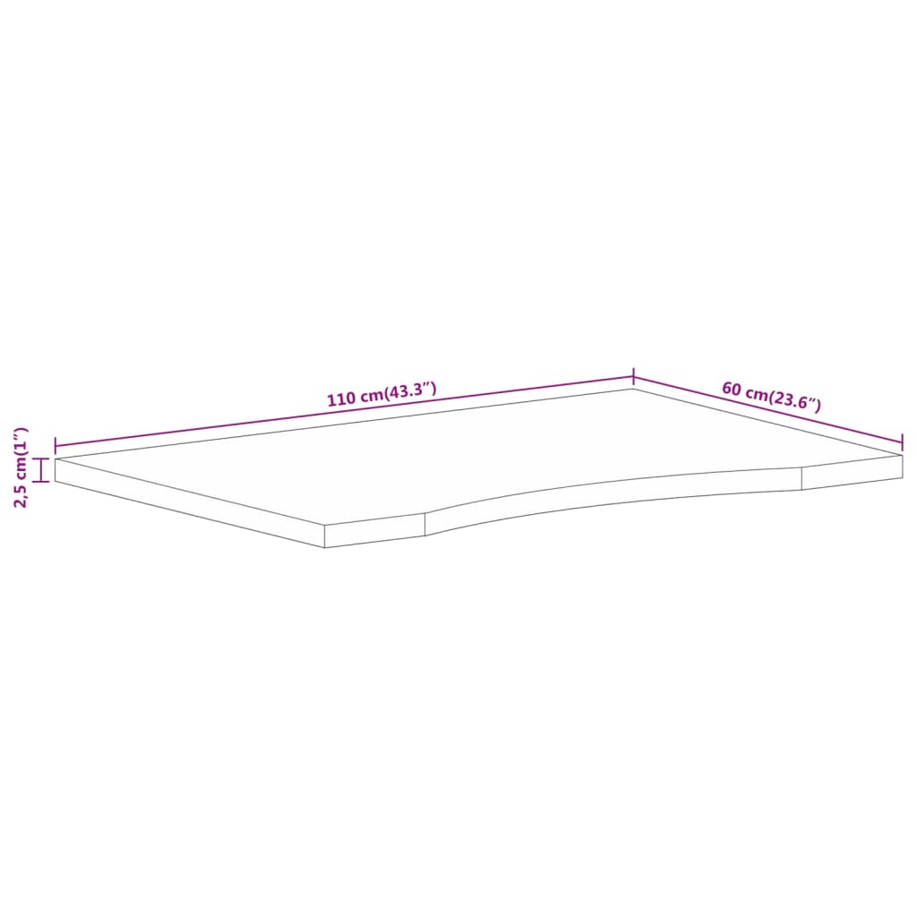 vidaXL Desk Top with Curve 110x60x2.5 cm Solid Wood Rough Mango