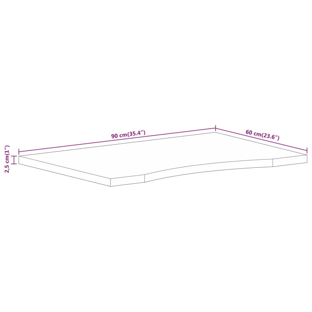 vidaXL Desk Top with Curve 90x60x2.5 cm Solid Wood Rough Mango