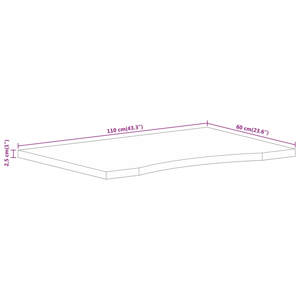 vidaXL Desk Top with Curve 110x60x2.5 cm Solid Wood Rough Mango