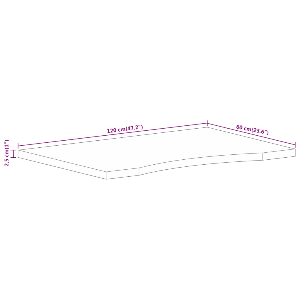 vidaXL Desk Top with Curve 120x60x2.5 cm Solid Wood Rough Mango