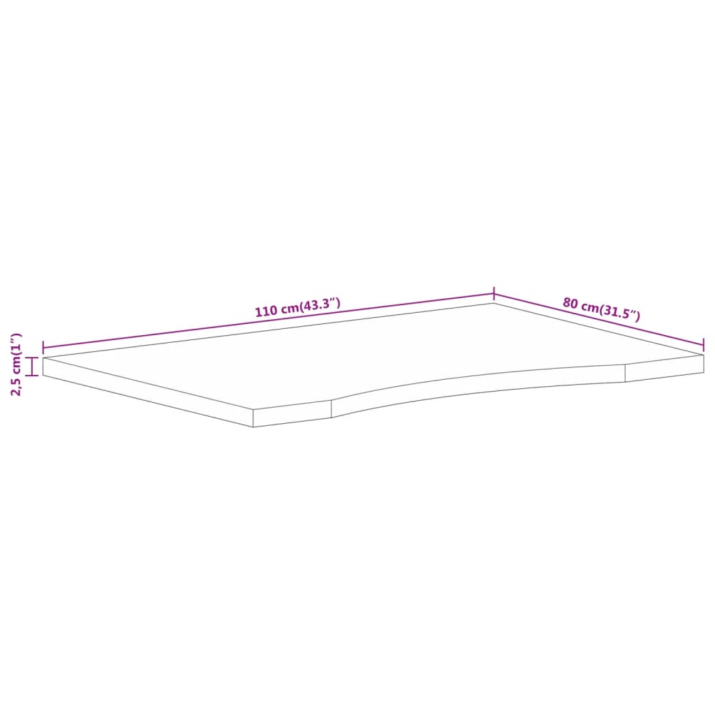 vidaXL Desk Top with Curve 110x80x2.5 cm Solid Wood Rough Mango