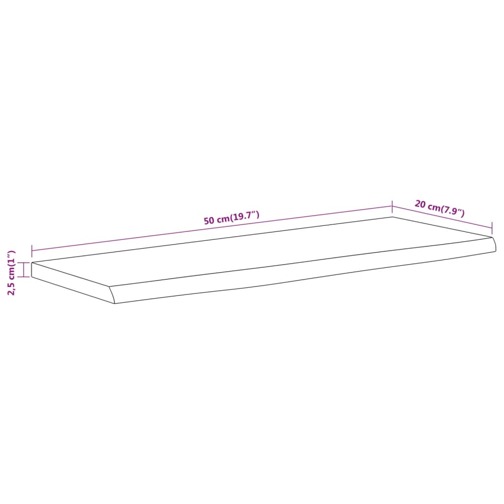 vidaXL Wall Shelf 50x20x2,5 cm Rectangular Solid Wood Acacia Live Edge