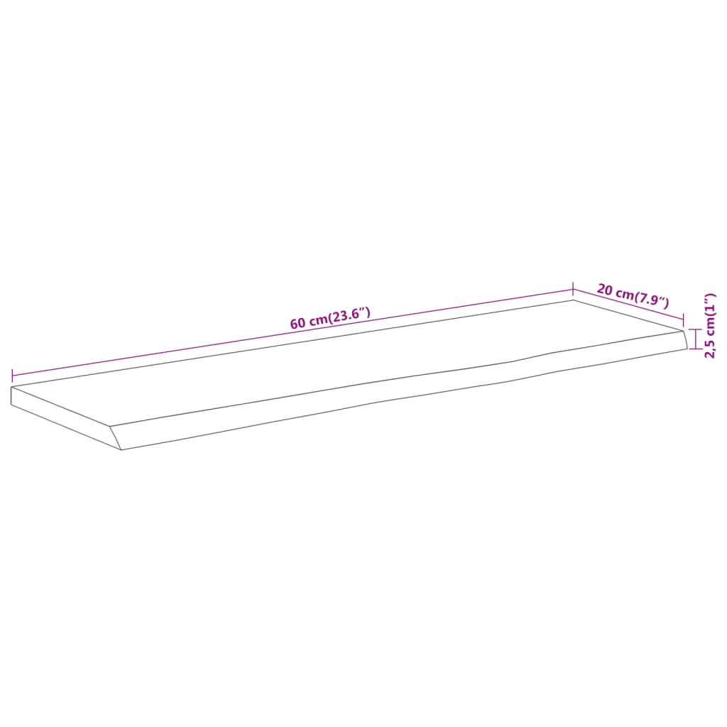 vidaXL Wall Shelf 60x20x2,5 cm Rectangular Solid Wood Acacia Live Edge