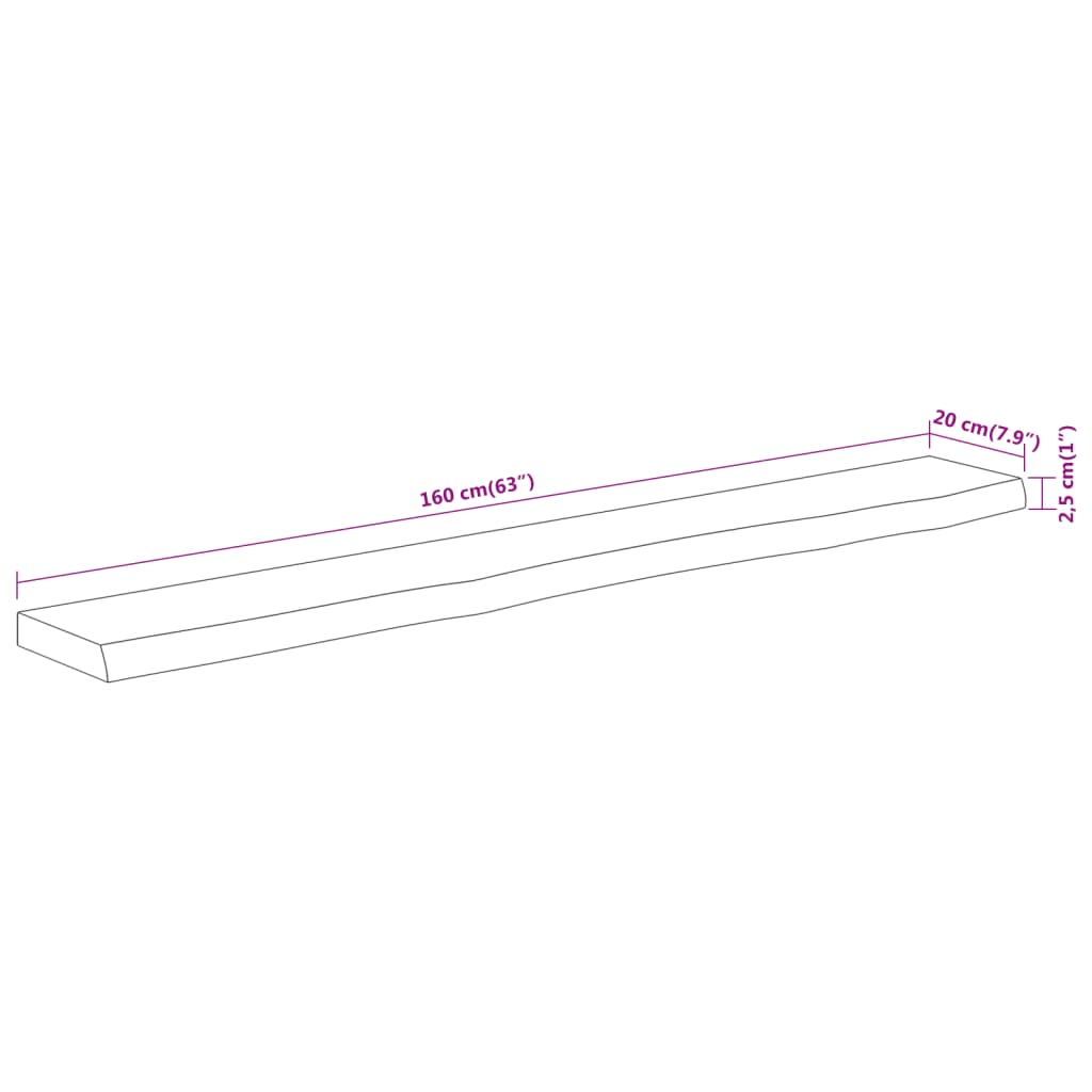 vidaXL Wall Shelf 160x20x2.5 cm Rectangular Solid Wood Acacia Live Edge