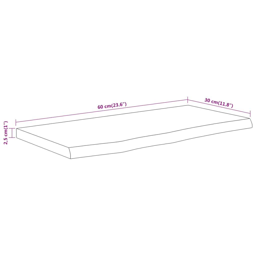vidaXL Wall Shelf 60x30x2,5 cm Rectangular Solid Wood Acacia Live Edge