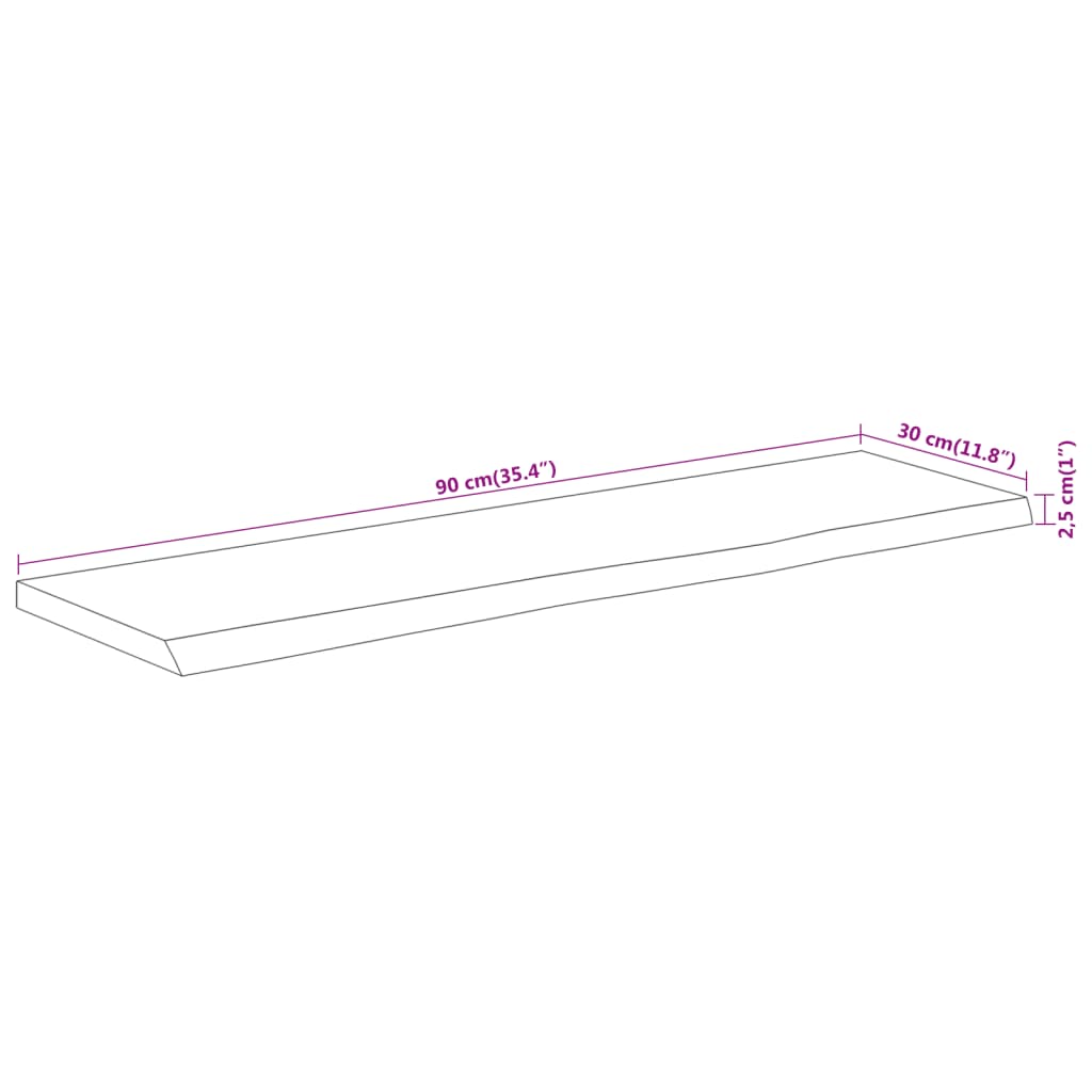 vidaXL Wall Shelf 90x30x2,5 cm Rectangular Solid Wood Acacia Live Edge