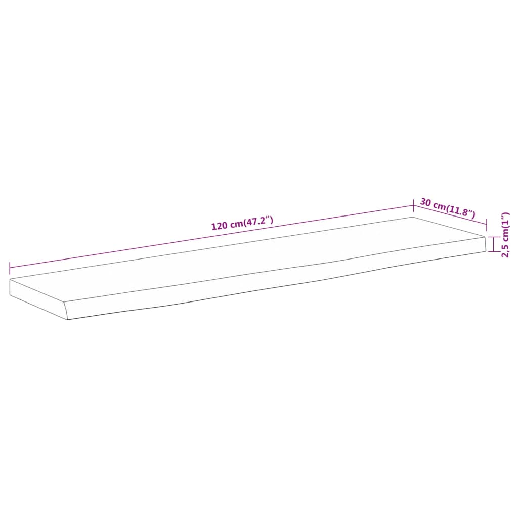 vidaXL Wall Shelf 120x30x2.5cm Rectangular Solid Wood Acacia Live Edge