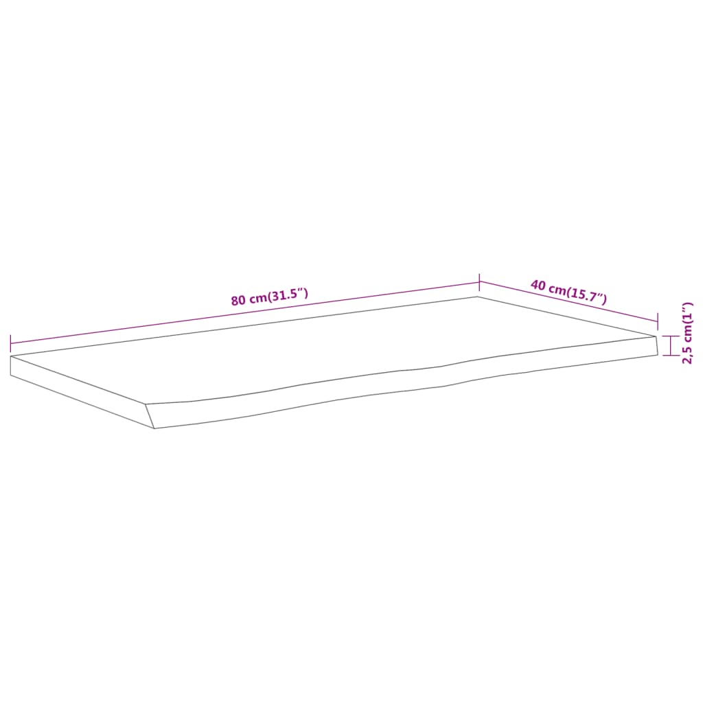 vidaXL Table Top 80x40x2,5 cm Rectangular Solid Wood Acacia Live Edge