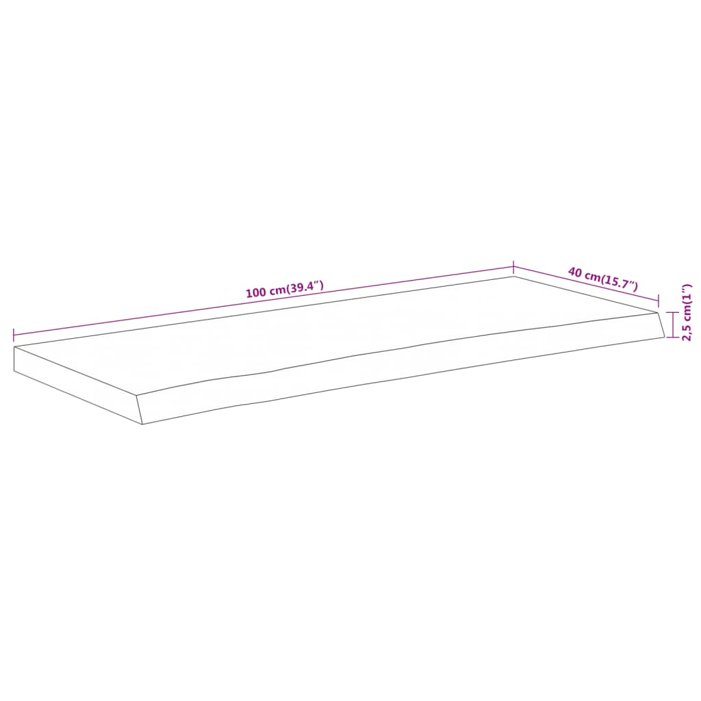 vidaXL Table Top 100x40x2,5 cm Rectangular Solid Wood Acacia Live Edge