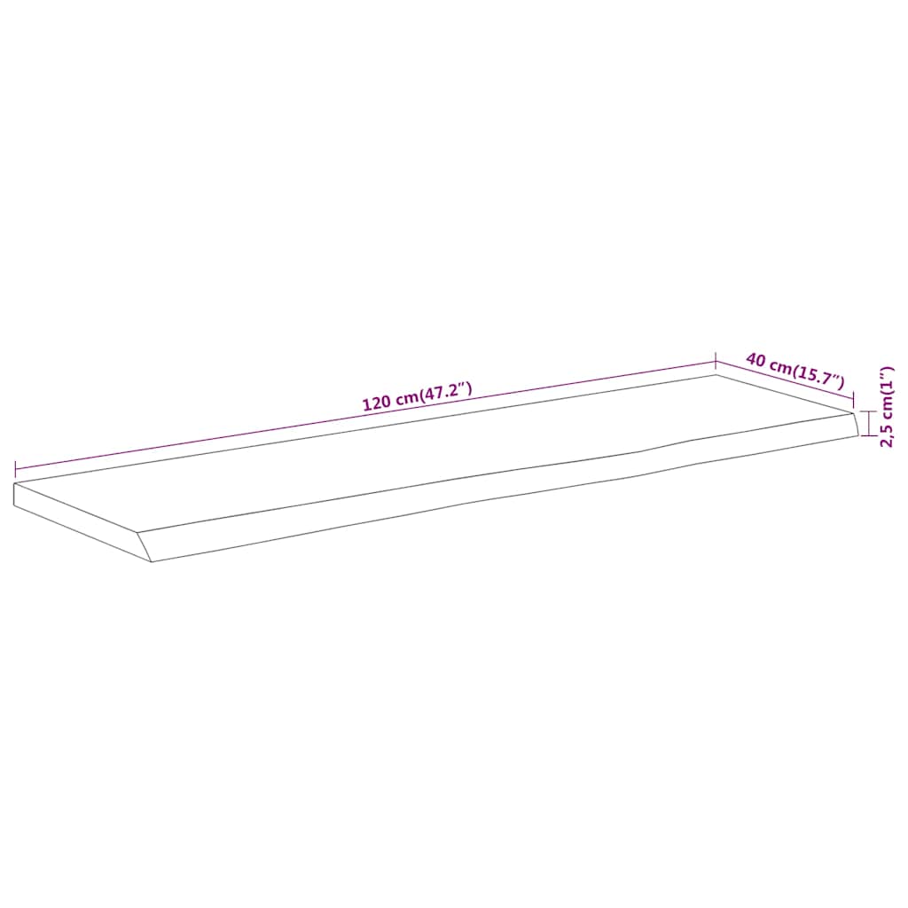 vidaXL Table Top 120x40x2,5 cm Rectangular Solid Wood Acacia Live Edge