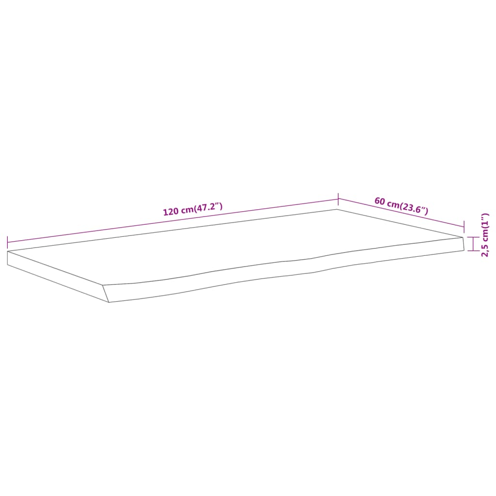 vidaXL Bathroom Countertop 120x60x2,5 cm Rectangular Solid Wood Acacia