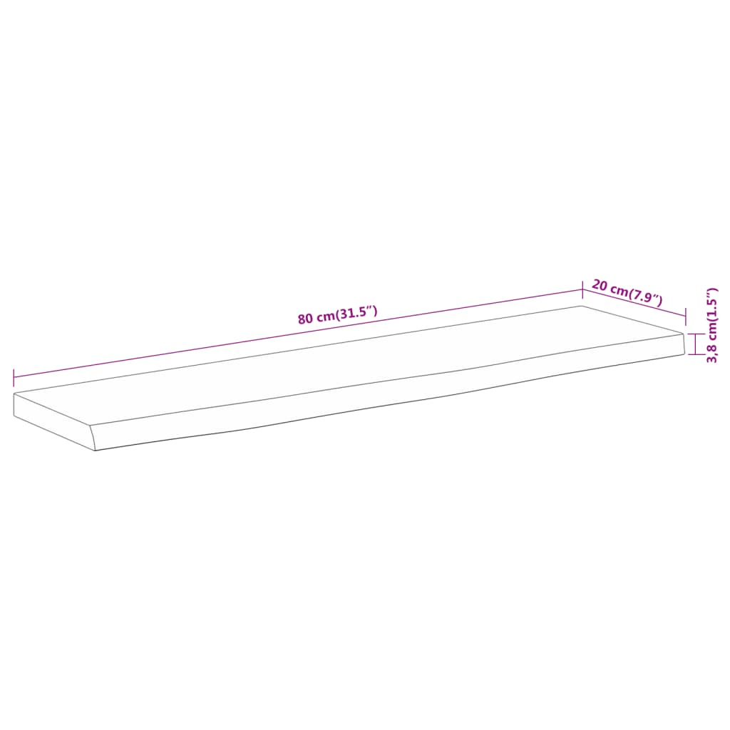 vidaXL Wall Shelf 80x20x3,8 cm Rectangular Solid Wood Acacia Live Edge