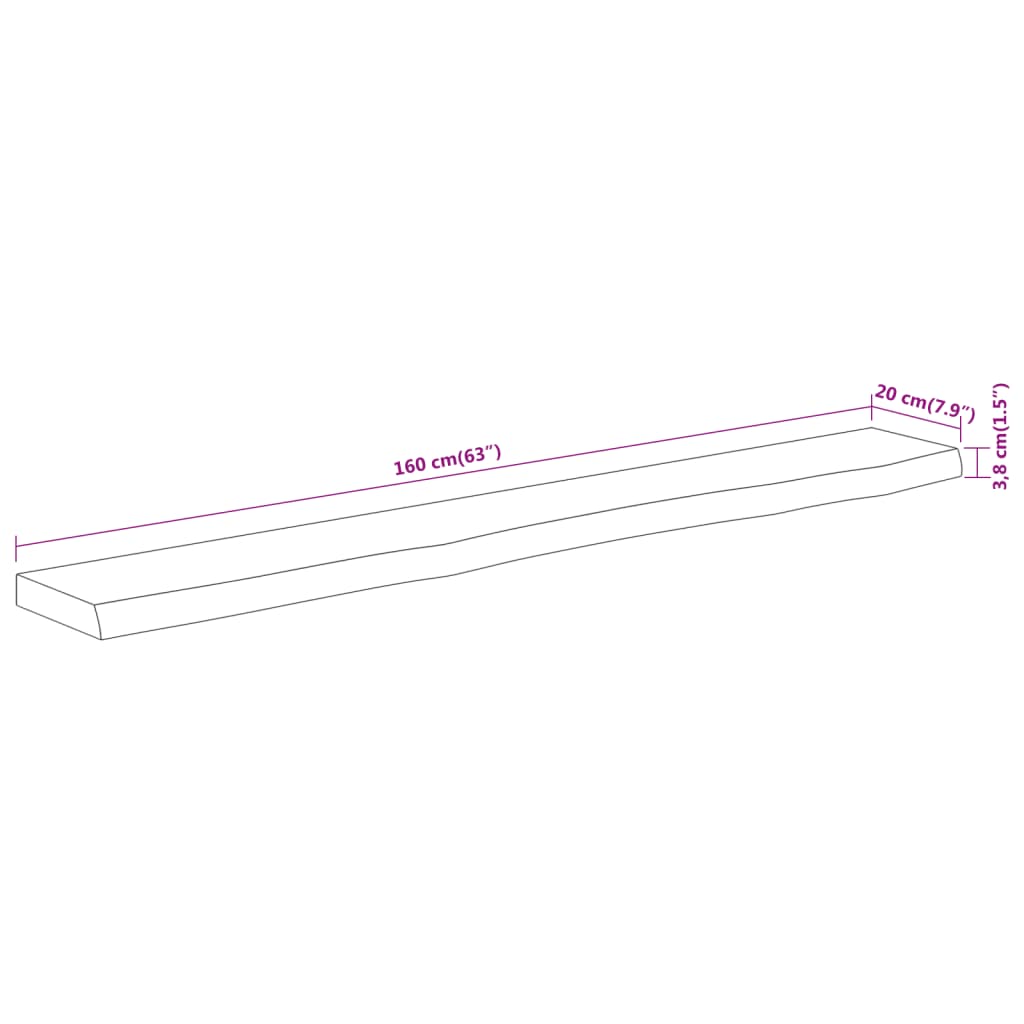 vidaXL Wall Shelf 160x20x3.8cm Rectangular Solid Wood Acacia Live Edge