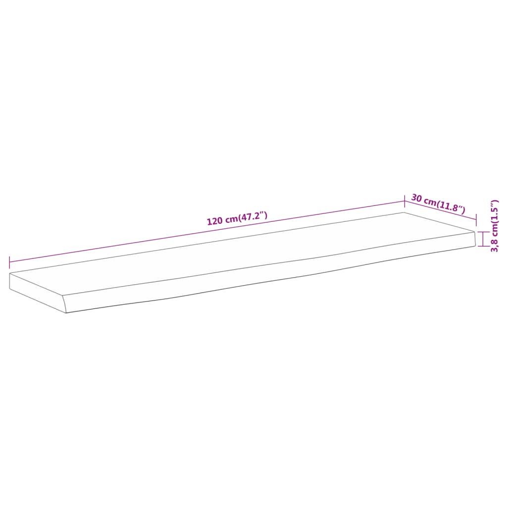 vidaXL Wall Shelf 120x30x3.8cm Rectangular Solid Wood Acacia Live Edge