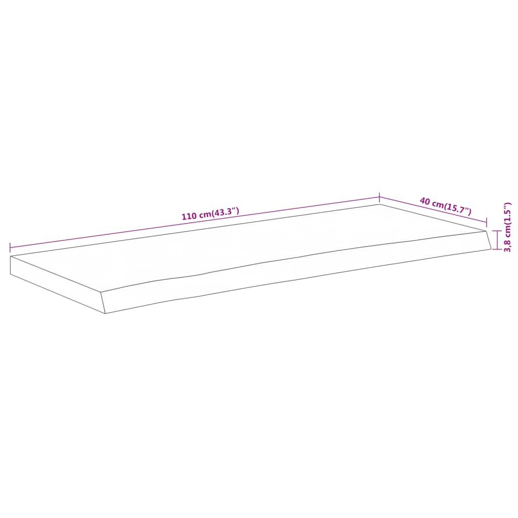vidaXL Table Top 110x40x3,8 cm Rectangular Solid Wood Acacia Live Edge