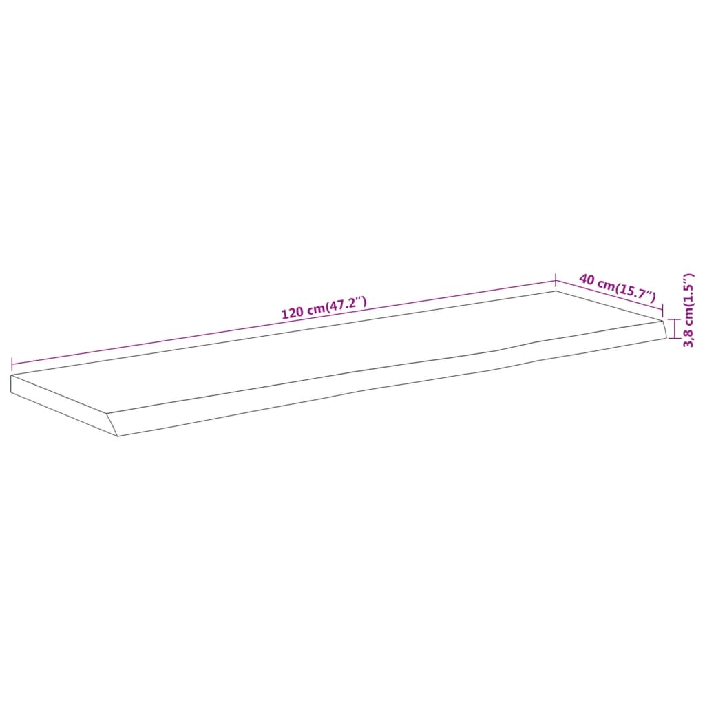 vidaXL Table Top 120x40x3,8 cm Rectangular Solid Wood Acacia Live Edge
