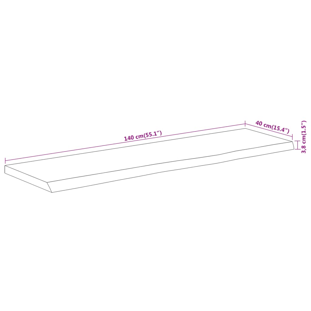 vidaXL Table Top 140x40x3,8 cm Rectangular Solid Wood Acacia Live Edge