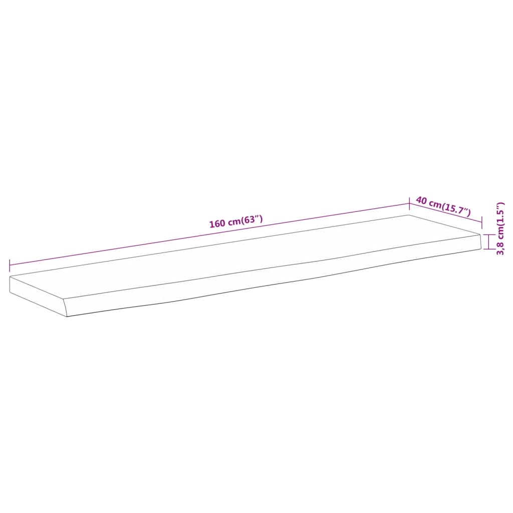 vidaXL Table Top 160x40x3,8 cm Rectangular Solid Wood Acacia Live Edge
