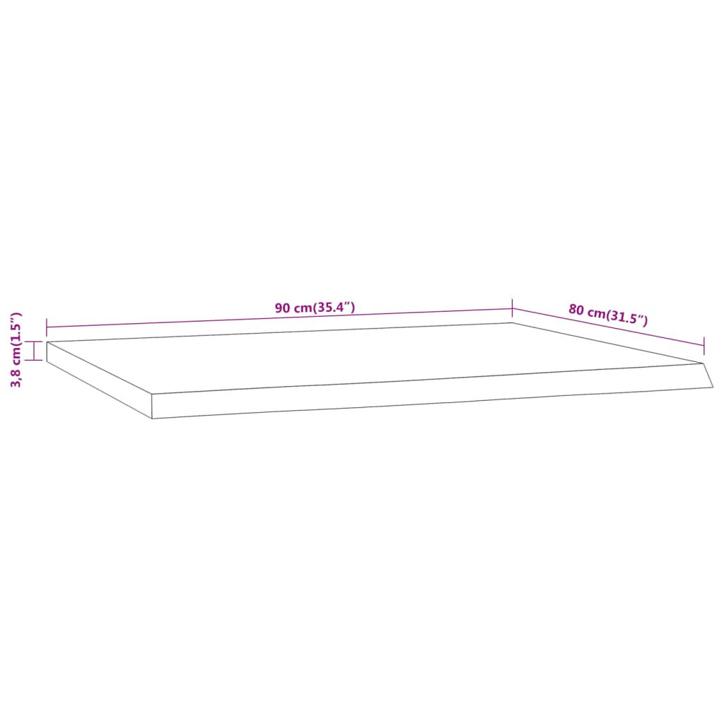 vidaXL Desk Top 90x80x3,8 cm Rectangular Solid Wood Acacia Live Edge