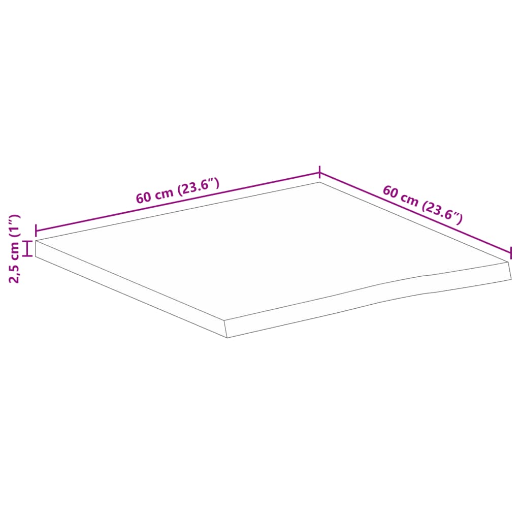 vidaXL Table Top 60x60x2,5 cm Live Edge Solid Wood Rough Mango