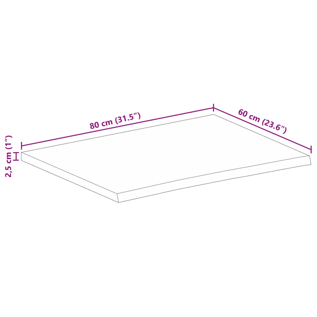 vidaXL Table Top 80x60x2,5 cm Live Edge Solid Wood Rough Mango