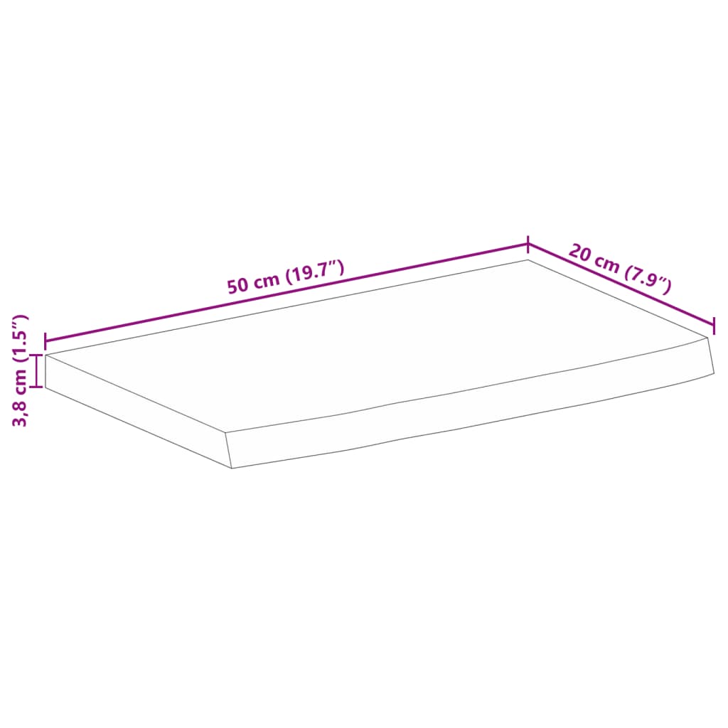 vidaXL Table Top 50x20x3,8 cm Live Edge Solid Wood Rough Mango