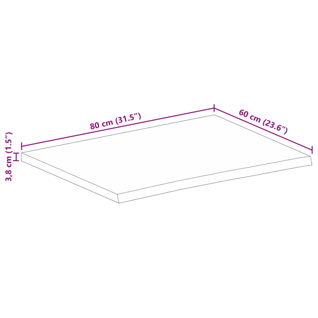 vidaXL Table Top Live Edge 80x60x3,8 cm Solid Wood Mango