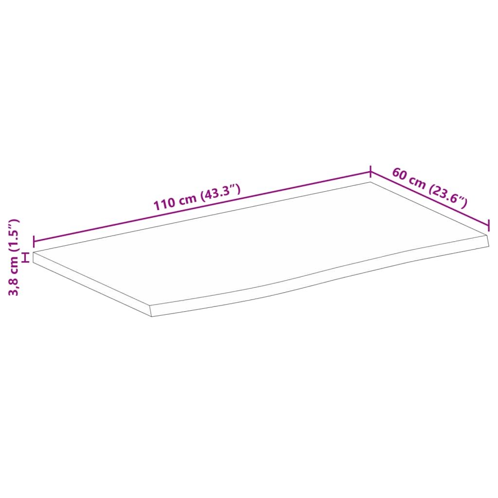 vidaXL Table Top Live Edge 110x60x3,8 cm Solid Wood Mango