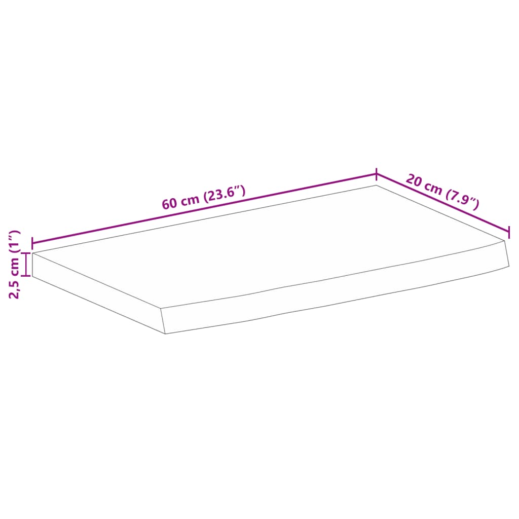 vidaXL Table Top Live Edge 60x20x2,5 cm Solid Wood Mango