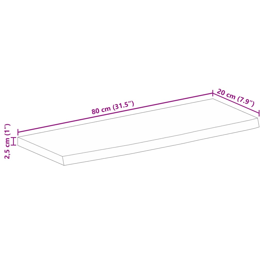 vidaXL Table Top Live Edge 80x20x2,5 cm Solid Wood Mango